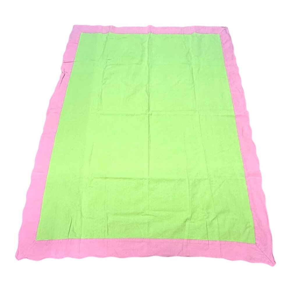 Vintage Lime Green & Pink Border Rectangular Cotton Baby Blanket Nursery Crib